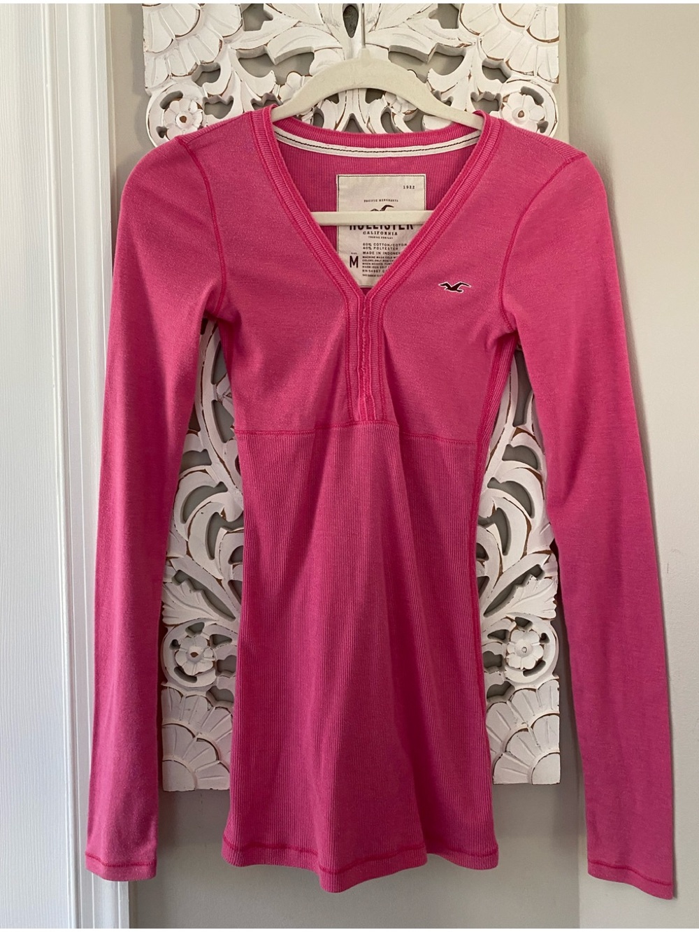Hollister Y2K Grail VTG Ribbed Babydoll V-neck L/S Blouse Top Sz M